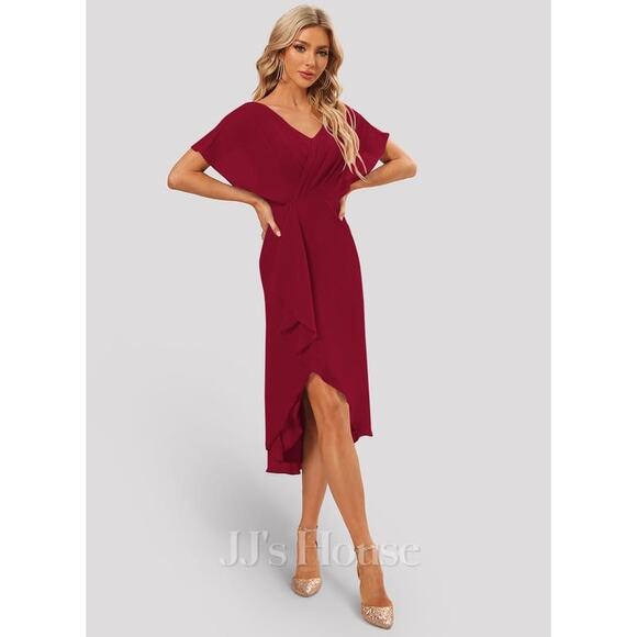 JJ’s House Chiffon Asymmetrical Ruffle Cocktail Dress NWT Size 10 Wedding Guest - Picture 1 of 6